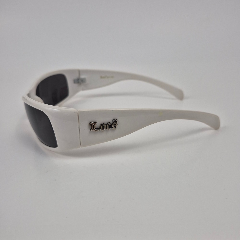 Locs 9005 White Wrap Sunglasses Dark Lens Old English Logo Men's Shades